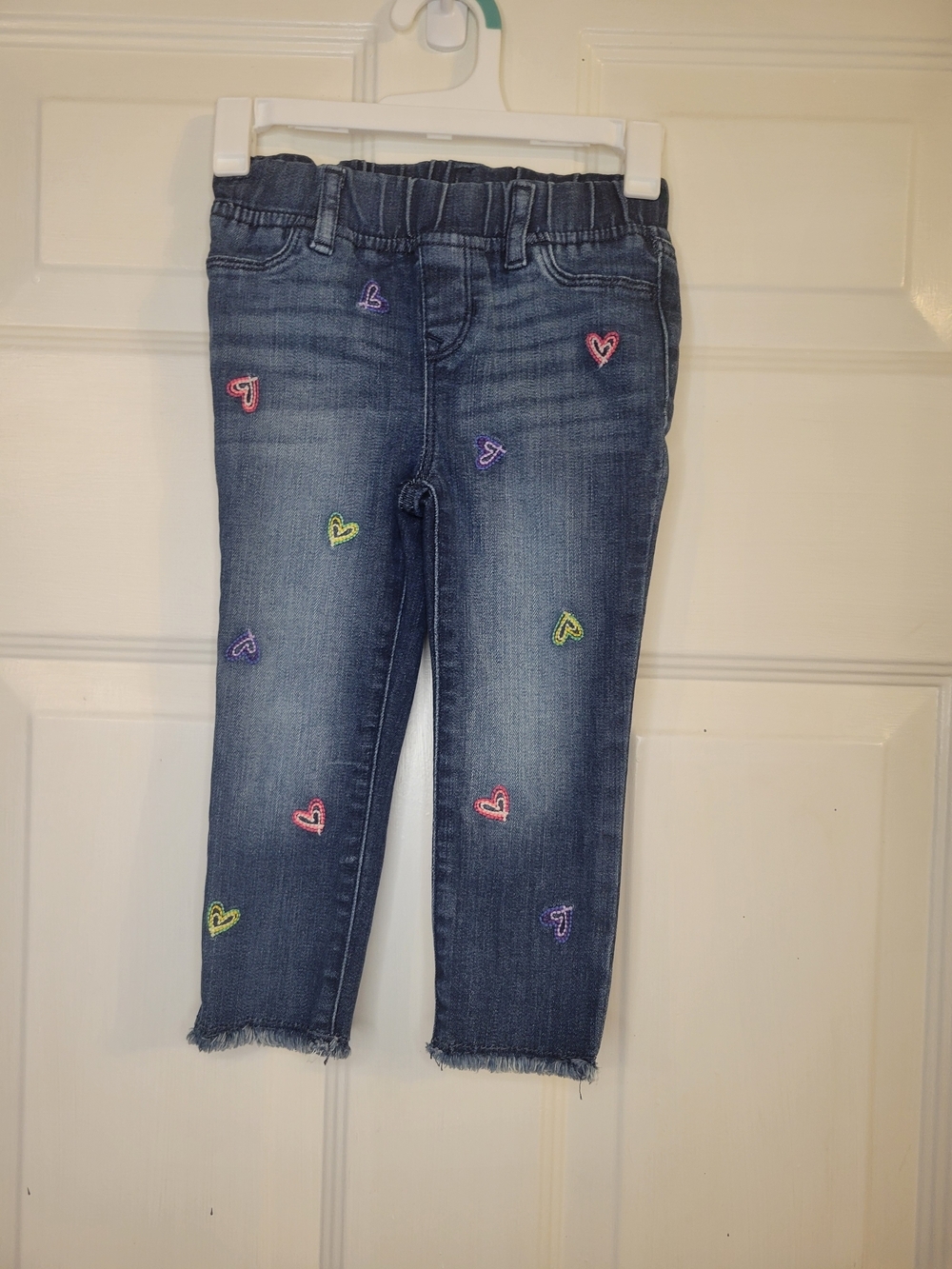 GAP Girls Dark Wash Denim Jeans with Colorful Heart Embroidery - Picture 2 of 9